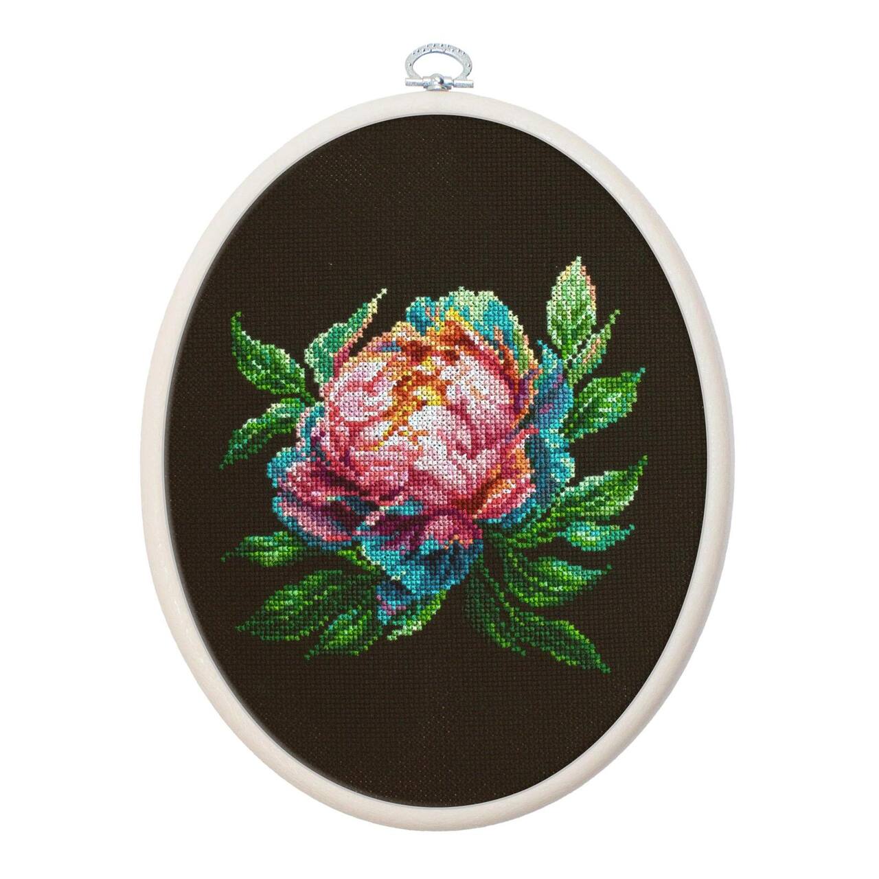 Luca-S Abalone Pearl Peony Counted Cross Stitch Kit with Display Hoop